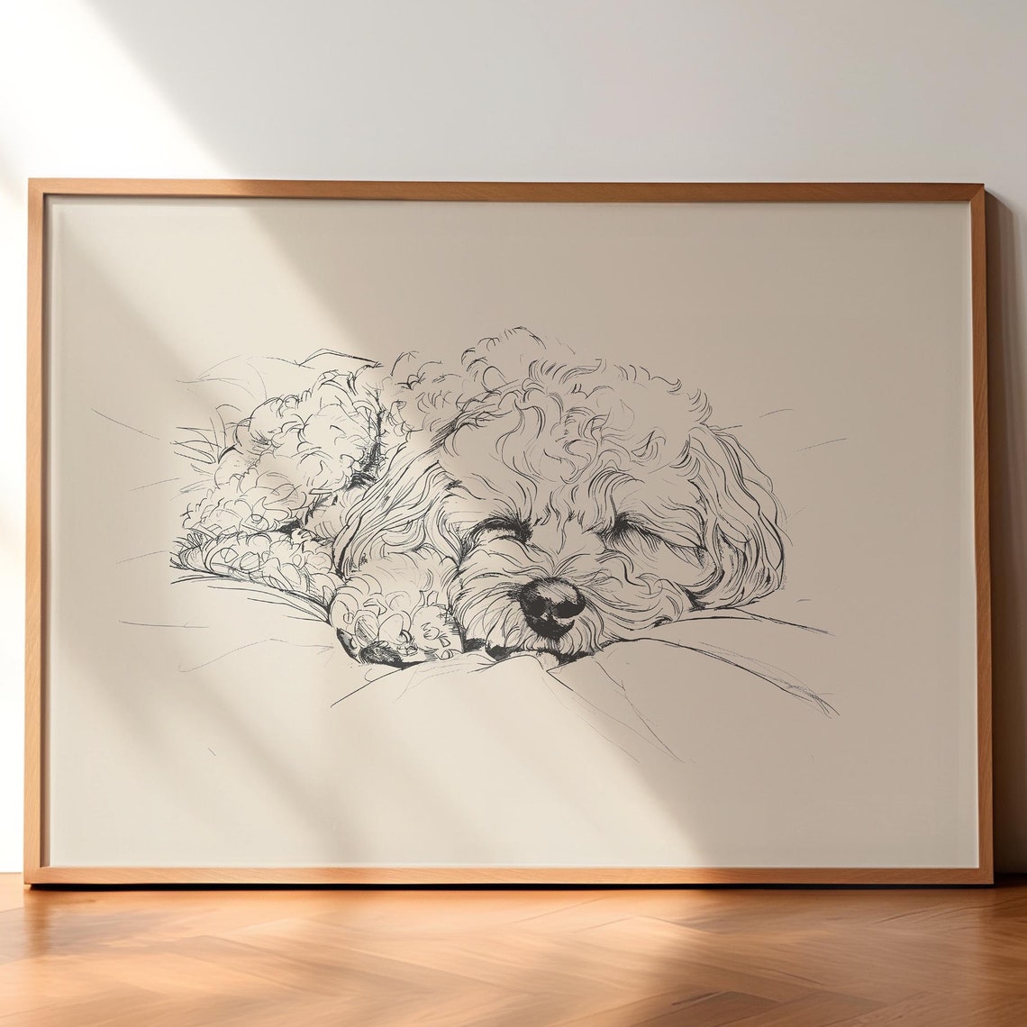 Vintage Poodle Print Dog Vintage Poster Sleeping Poodle Wall Art Antique Vintage Painting Country Wall Art Dog Drawing Farmhouse Print