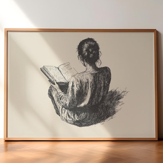 Vintage Reading Print Girl With A Book Print Antique Woman Poster Dark Academia Prints Vintage Woman Reading Print Book Prints
