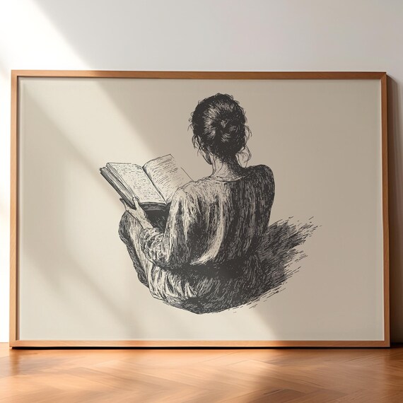 Woman Reading a Book Dark Academia Vintage Reader Art Poster