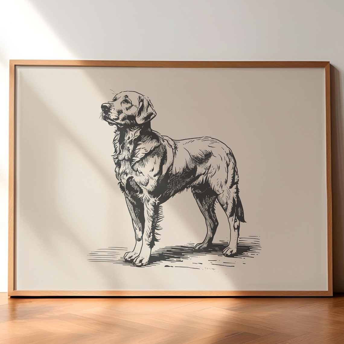 Golden Retriever Poster Dog Vintage Print Dog Wall Art Antique Vintage Painting Dog Retro Drawing Farmhouse Print Retriever Wall Decor