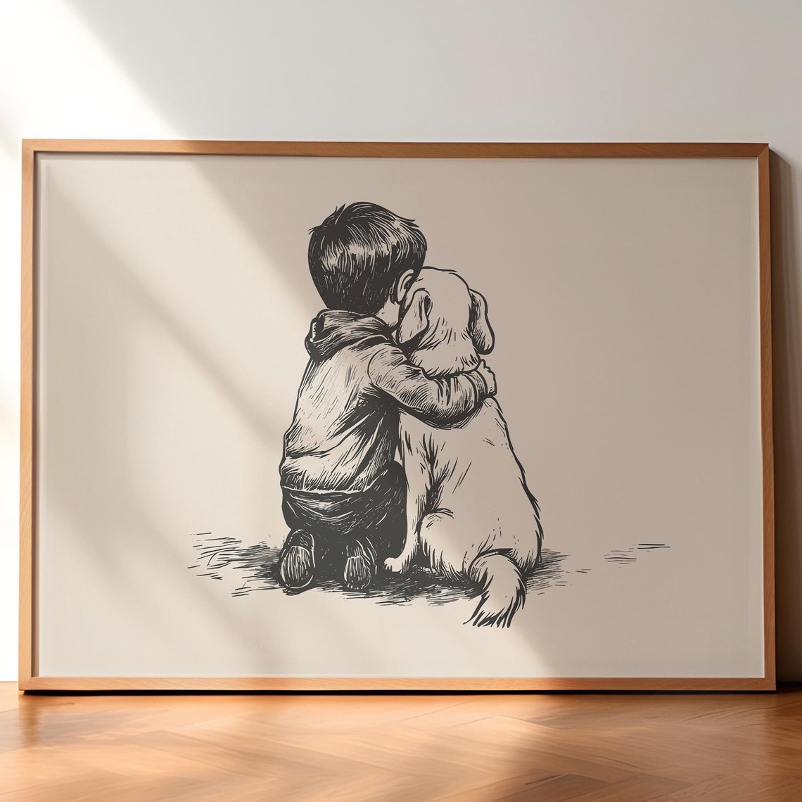 Boy And A Dog Vintage Print Dog Vintage Art Antique Vintage Painting Farmhouse Wall Decor Country Wall Art Dog Drawing Dog Wall Art