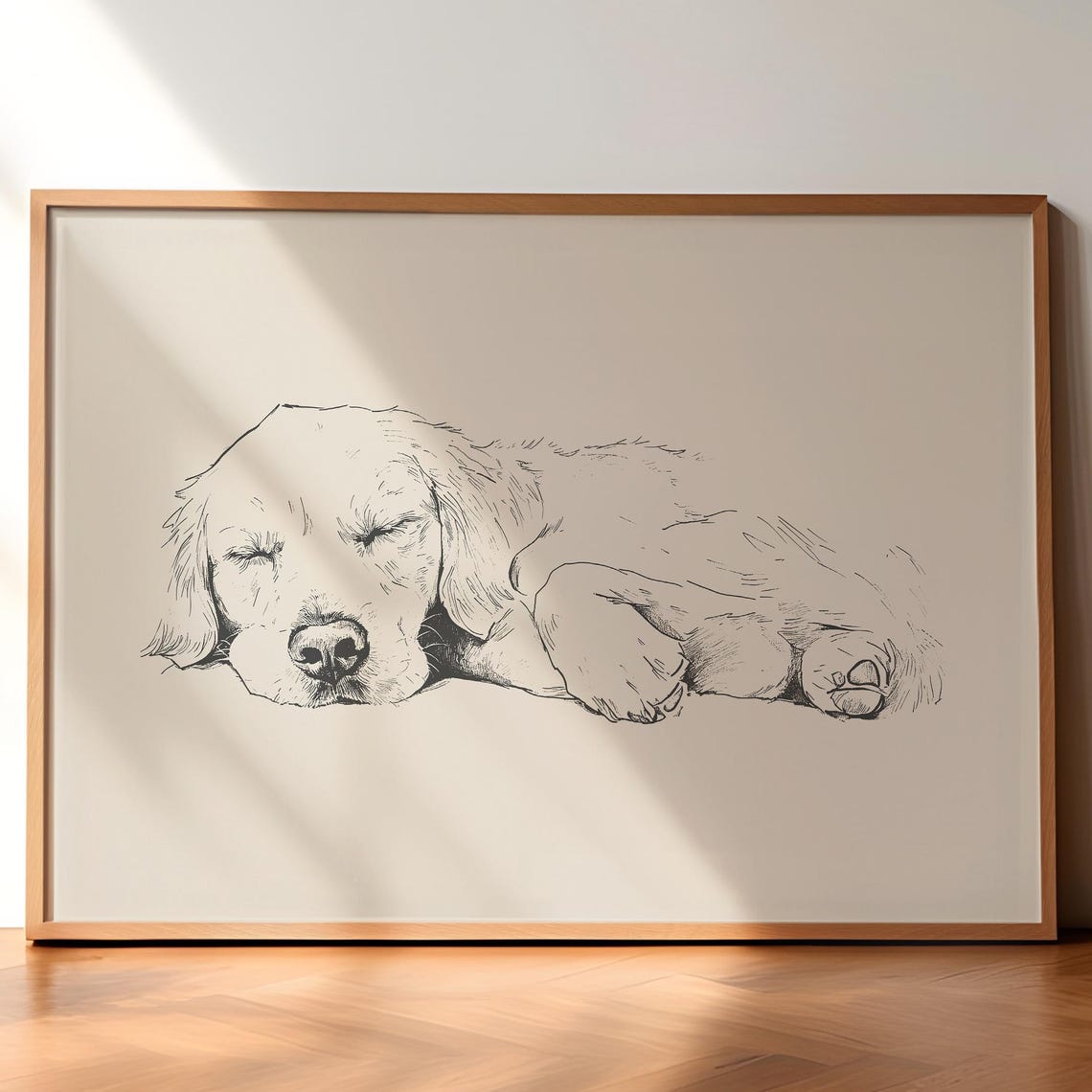 Cute Golden Retriever Art Dog Vintage Poster Sleeping Dog Sketch Antique Vintage Drawing Country Wall Art Dog Print Farmhouse Print