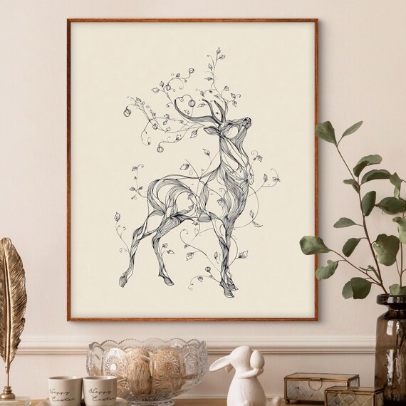 Elegant Minimalist Deer Line Art Modern Wall Print