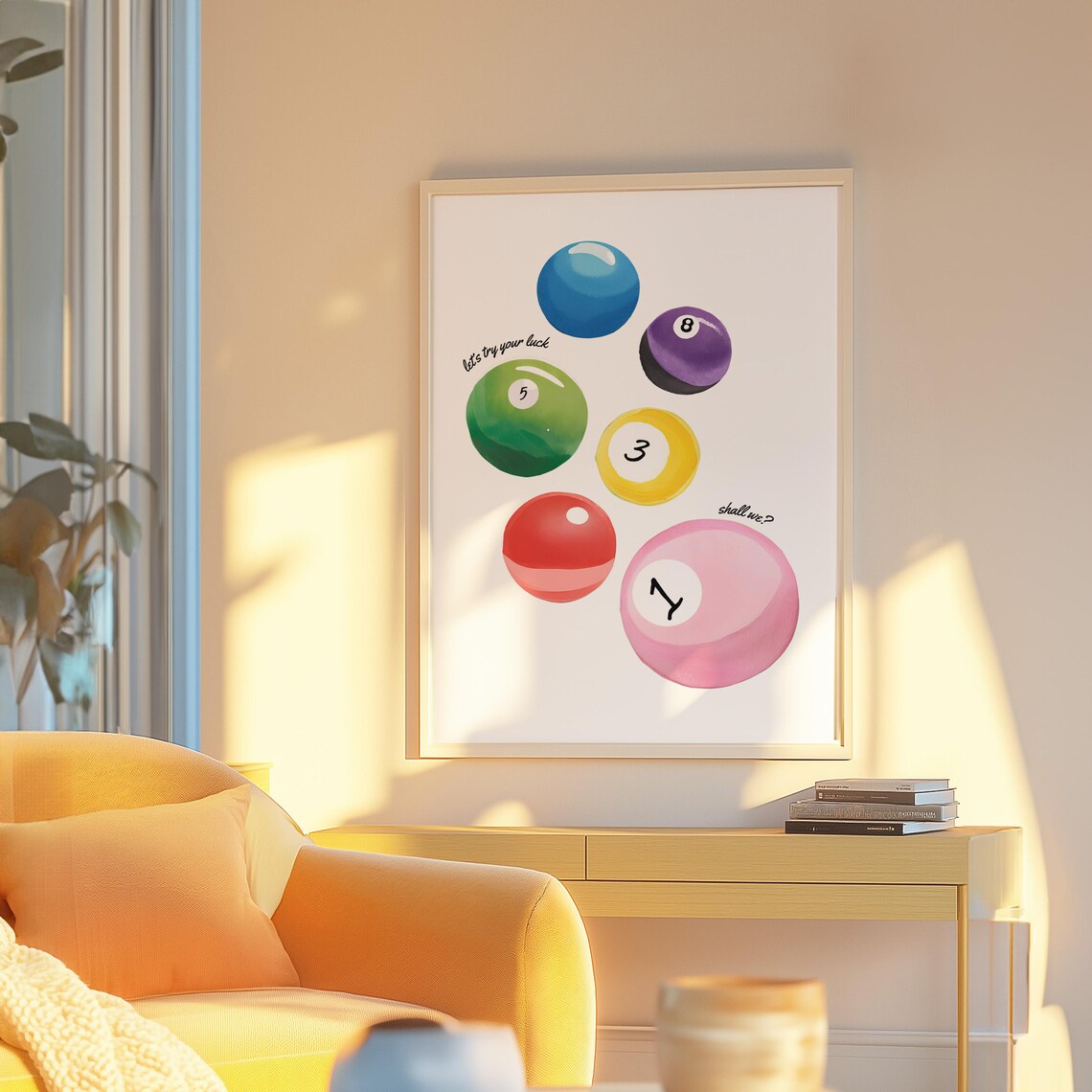Colorful Billiard Balls Try Your Luck Retro Watercolor Pool Poster - Image 2
