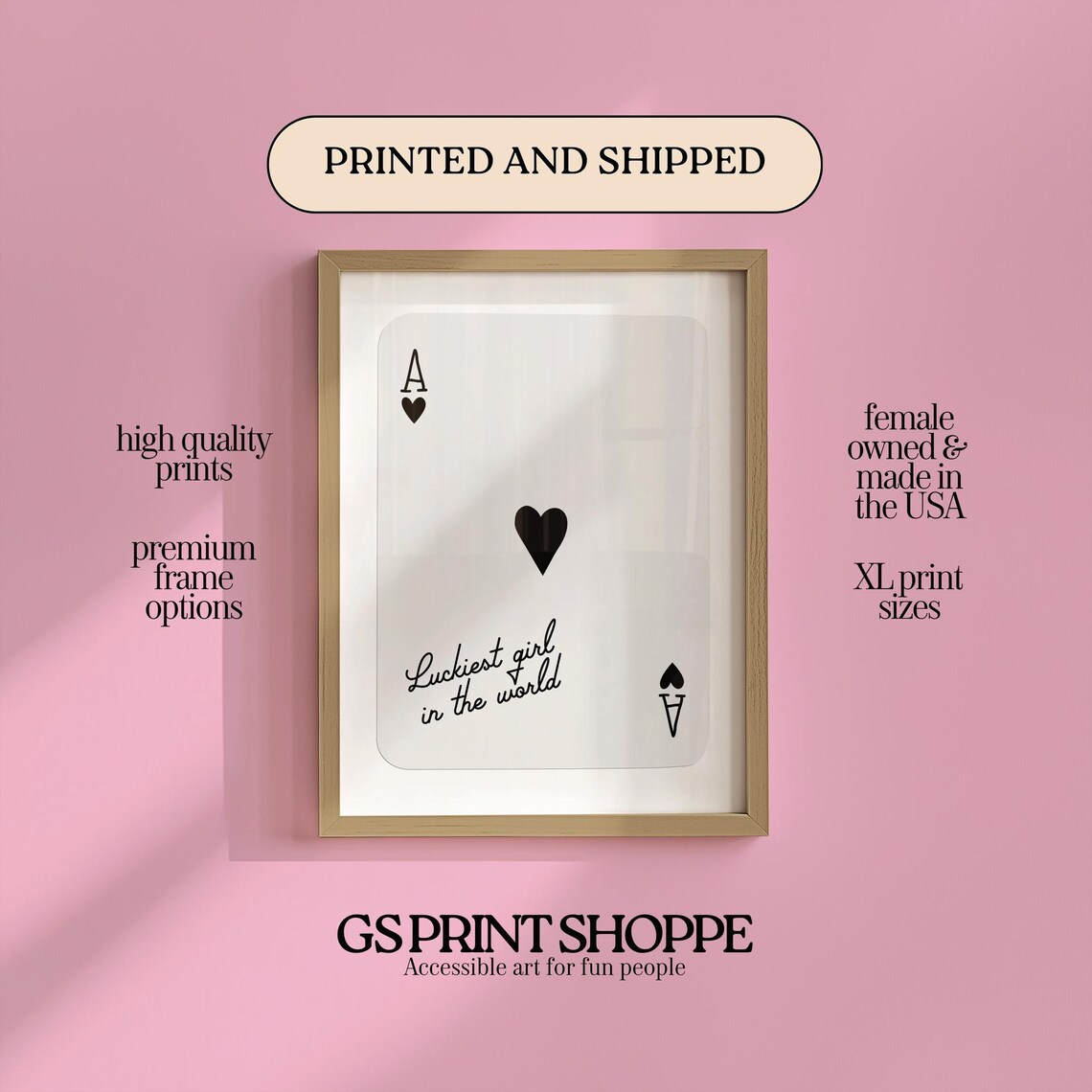 Luckiest Girl In The World Ace Playing Card Vertical Black Art Print