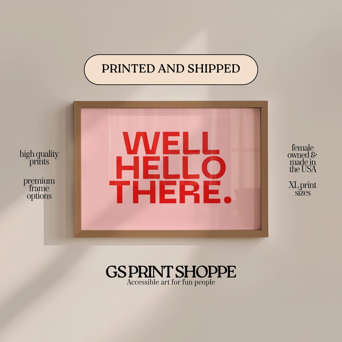 Well Hello There Bold Red Type Pink Playful Typography Art Print
