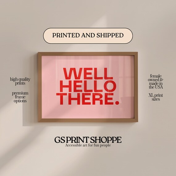 Well Hello There Bold Red Type Pink Playful Typography Art Print
