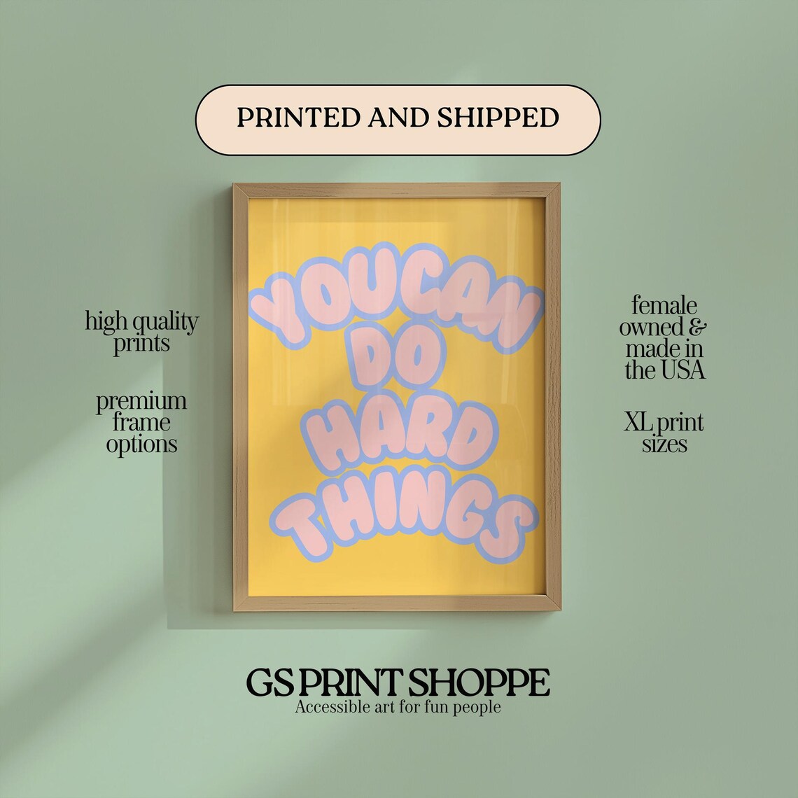 You Can Do Hard Things Poster with Pink Bubble Text on Yellow Background