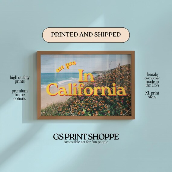 See You in California Retro Wildflower Coastline Travel Poster
