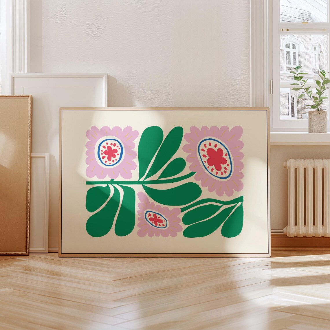 Pink Blossom Trio Abstract Floral Modern Graphic Botanical Poster