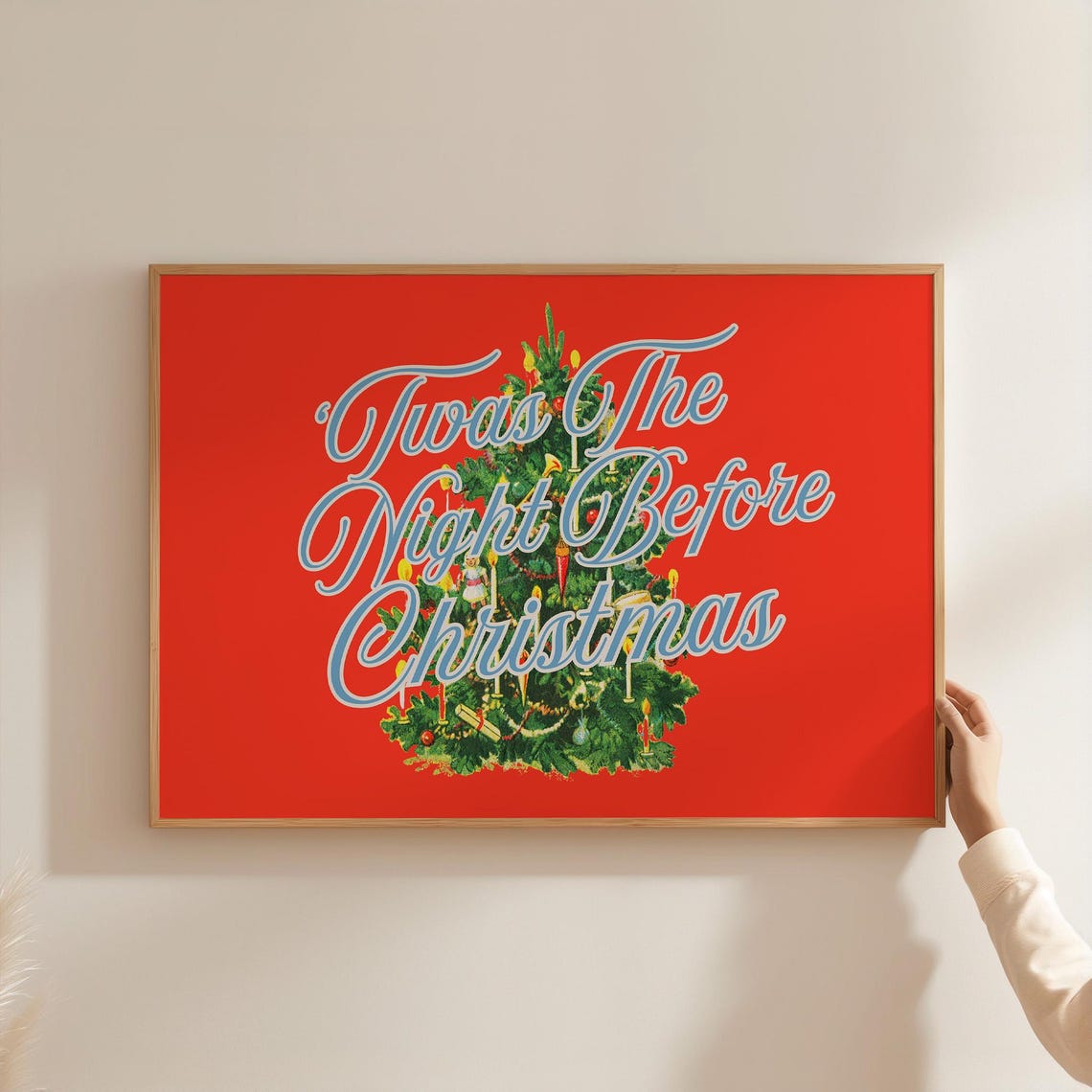 Twas The Night Before Christmas Vintage Tree Red Background Poster