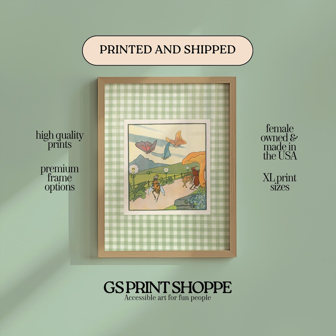 Fairytale Insects Mushroom Forest Vintage Storybook Art Poster