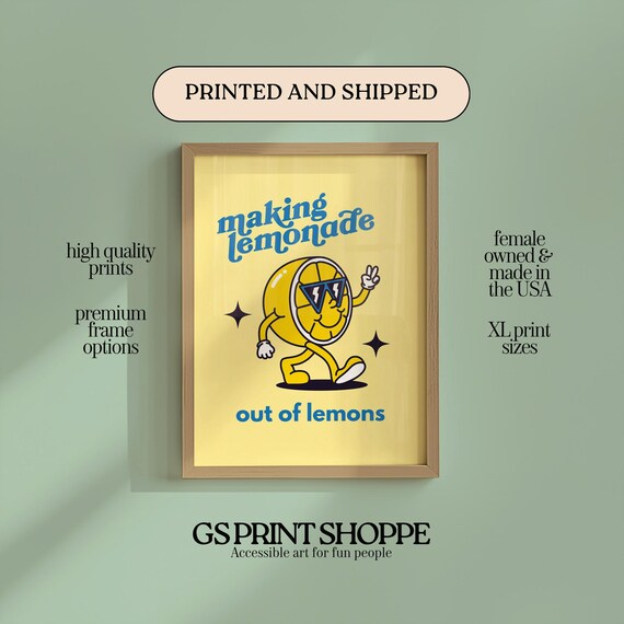Making Lemonade Out of Lemons Retro Cartoon Lemon Quote Art Print