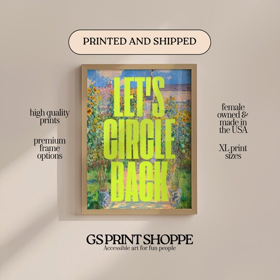 Lets Circle Back Office Neon Green Typography Sunflower Art Poster