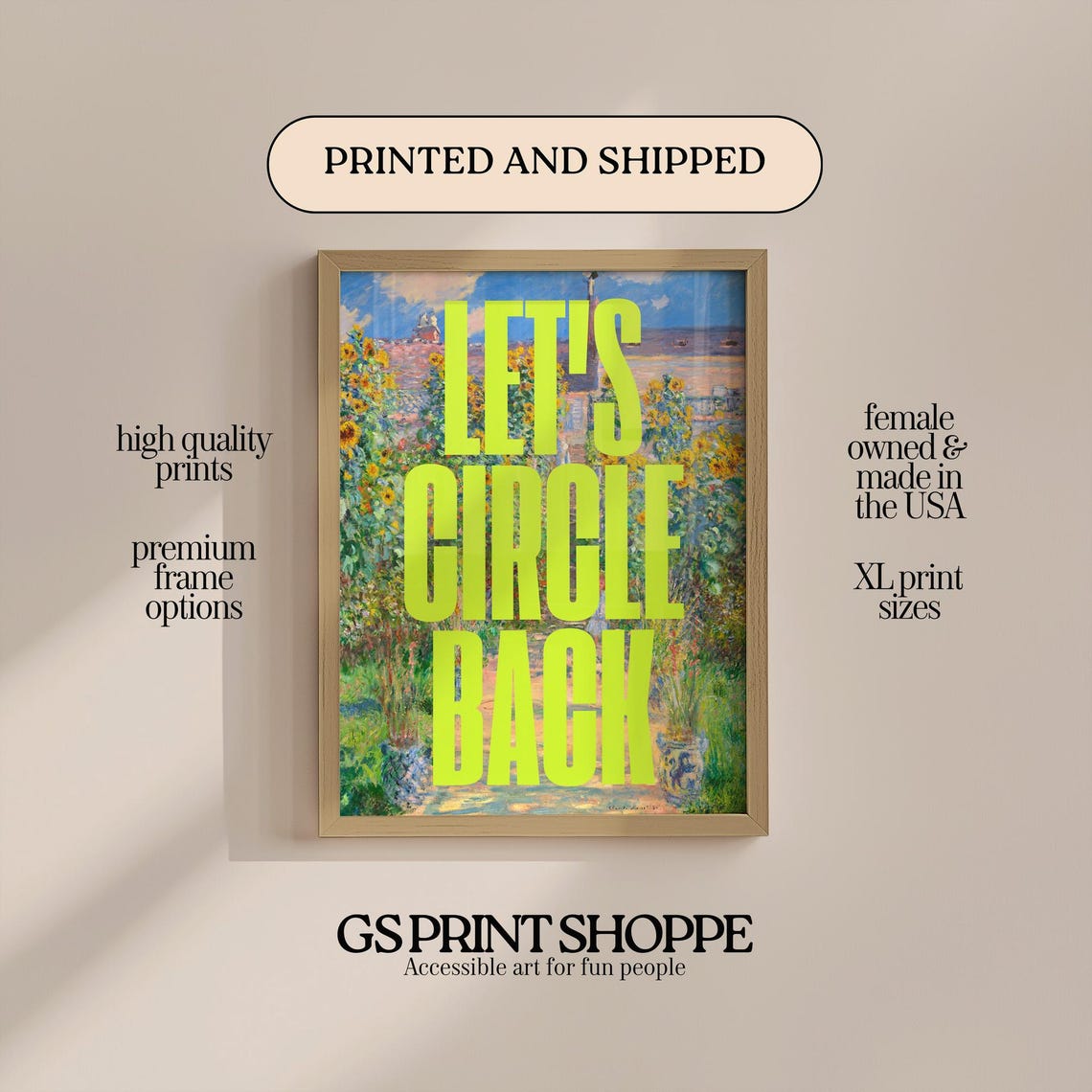 Lets Circle Back Office Neon Green Typography Sunflower Art Poster