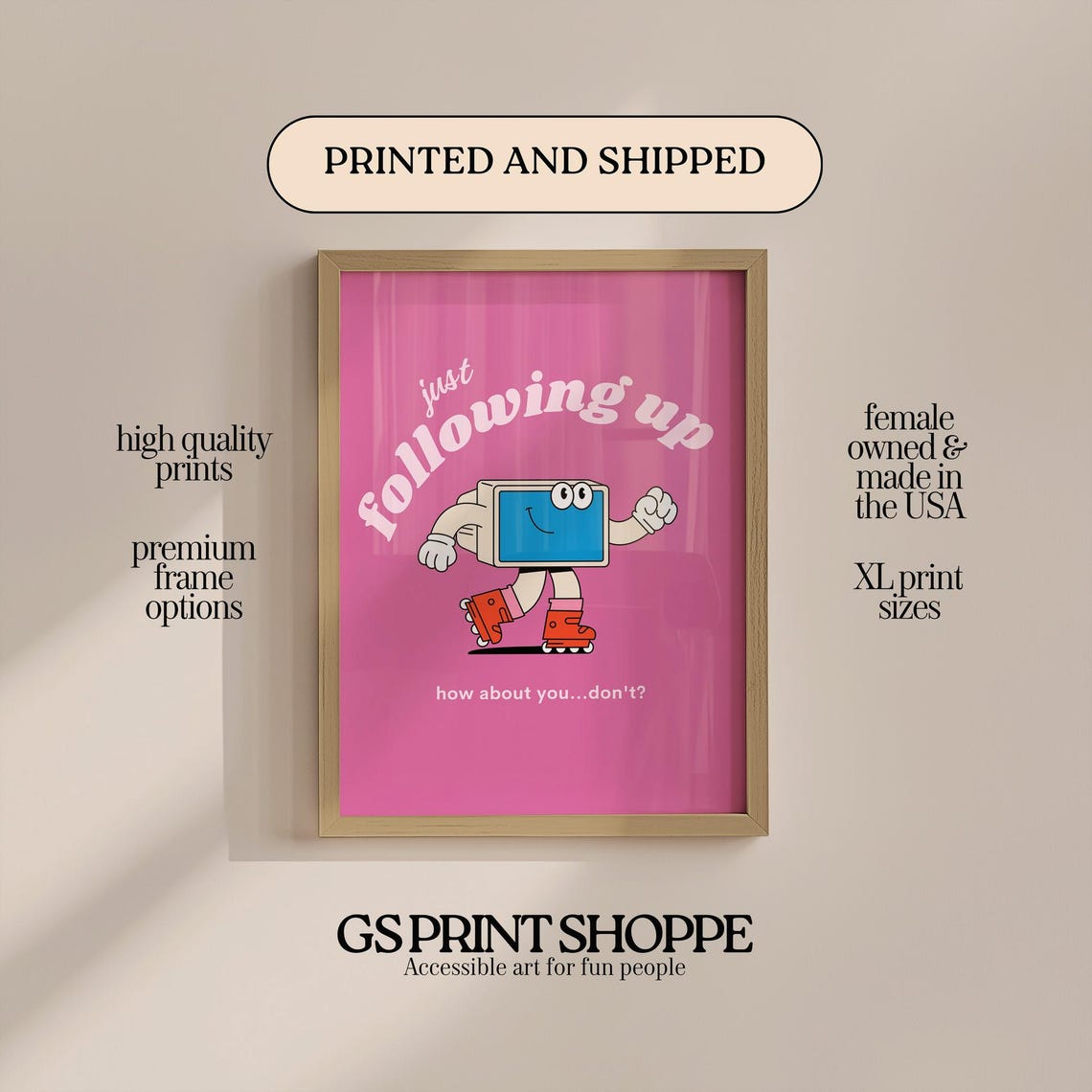 Just Following Up Retro Computer Character Funny Office Quote Poster