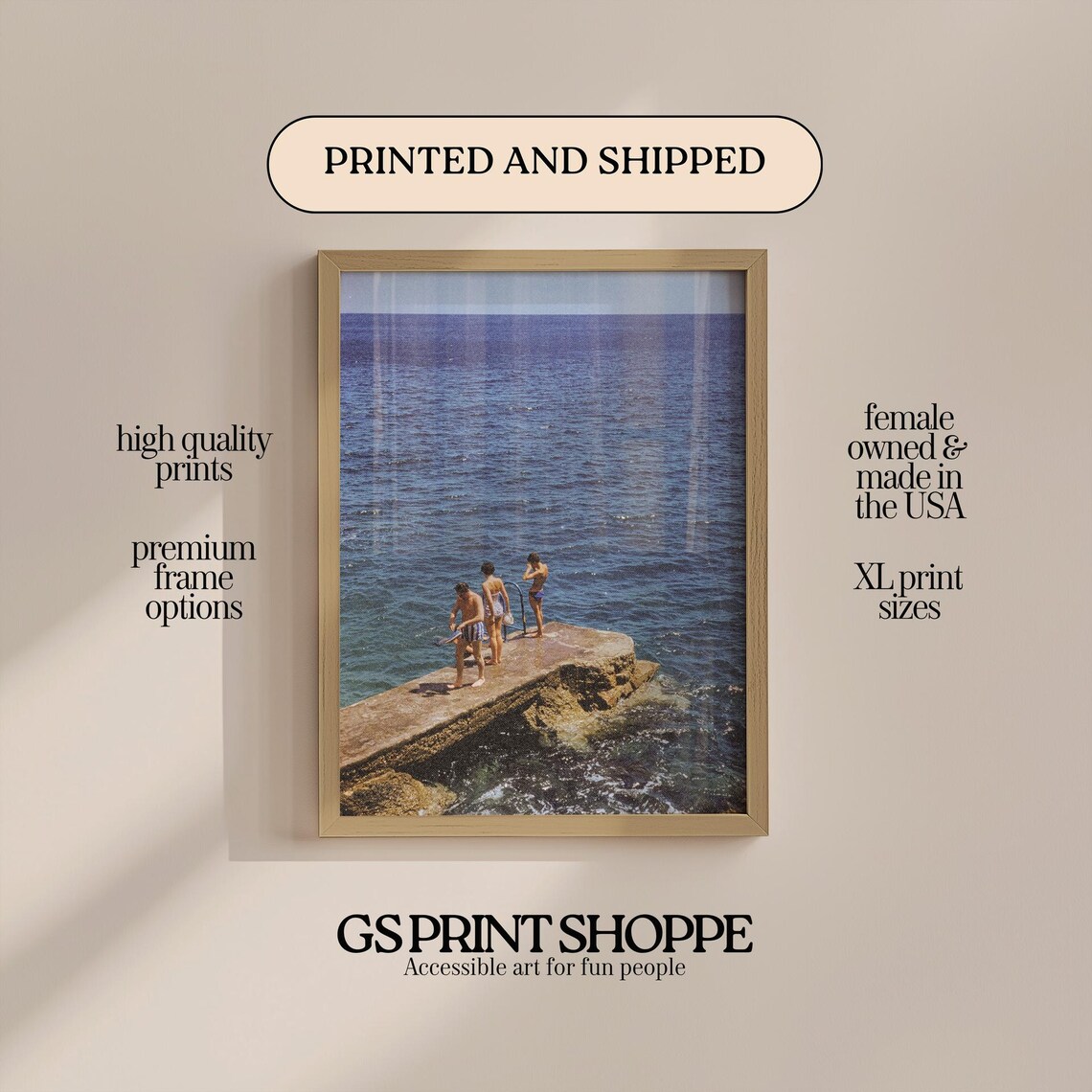 Vintage Swimmers Diving Rock Capri Coast Italy Ocean Photo Poster