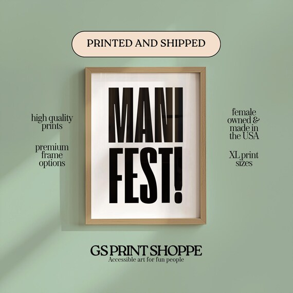 Manifest Bold Typography Poster Black Minimalist Motivational Quote Design
