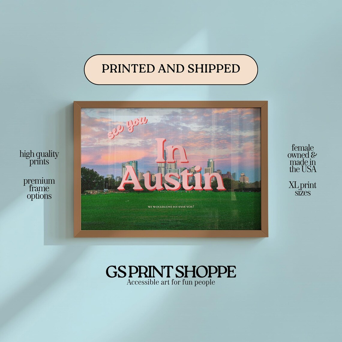 See You In Austin Texas Skyline Retro Travel Typography Poster