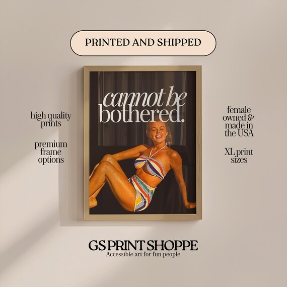 Cannot Be Bothered Retro Quote Poster with Vintage Striped Swimsuit Model