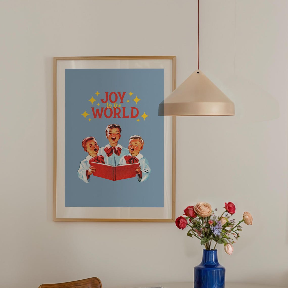 Joy To The World Christmas Poster Choir Boys Retro Carol Singing
