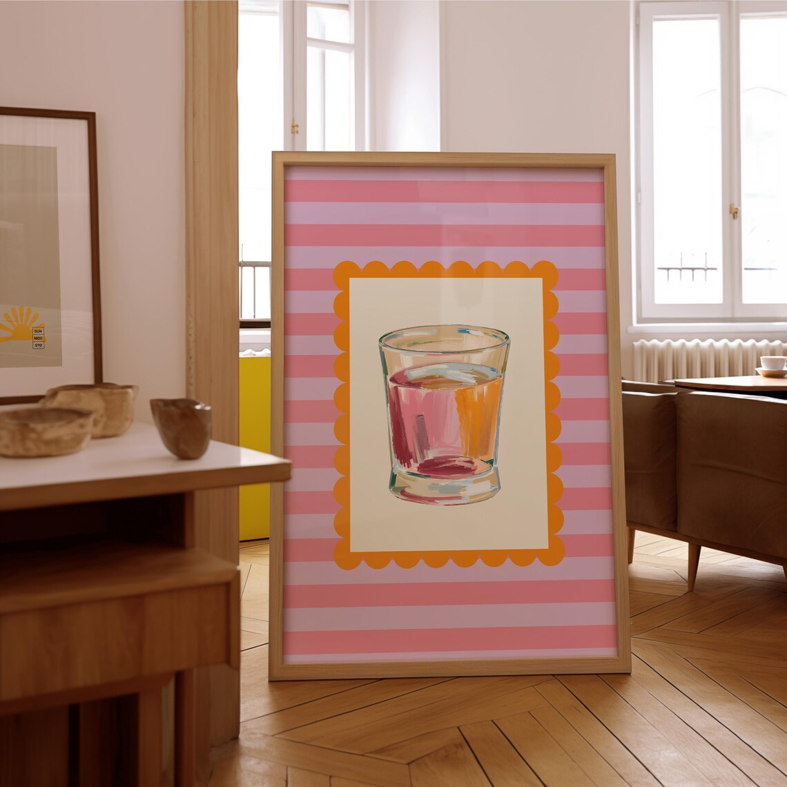 Old Fashioned Cocktail Rocks Glass Retro Bar Cart Watercolor Poster