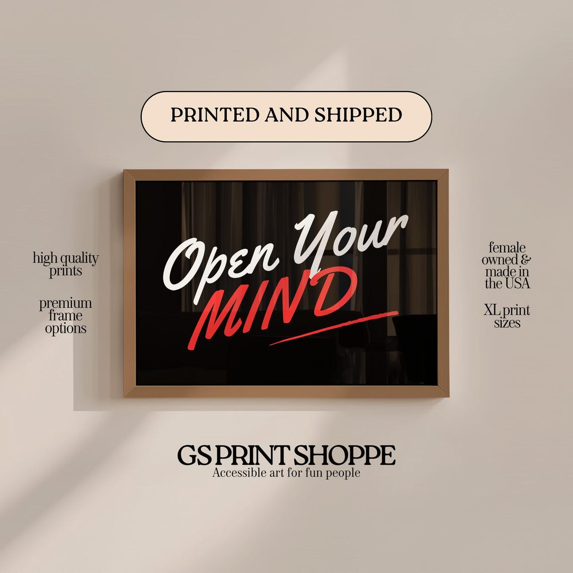 Open Your Mind Quote Script Typography Black Red Modern Art Poster