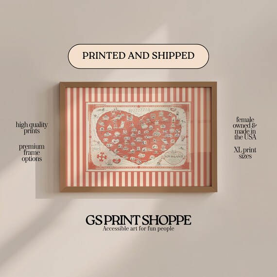 Loveland Heart-Shaped Illustrated Map Vintage Pink Travel Poster