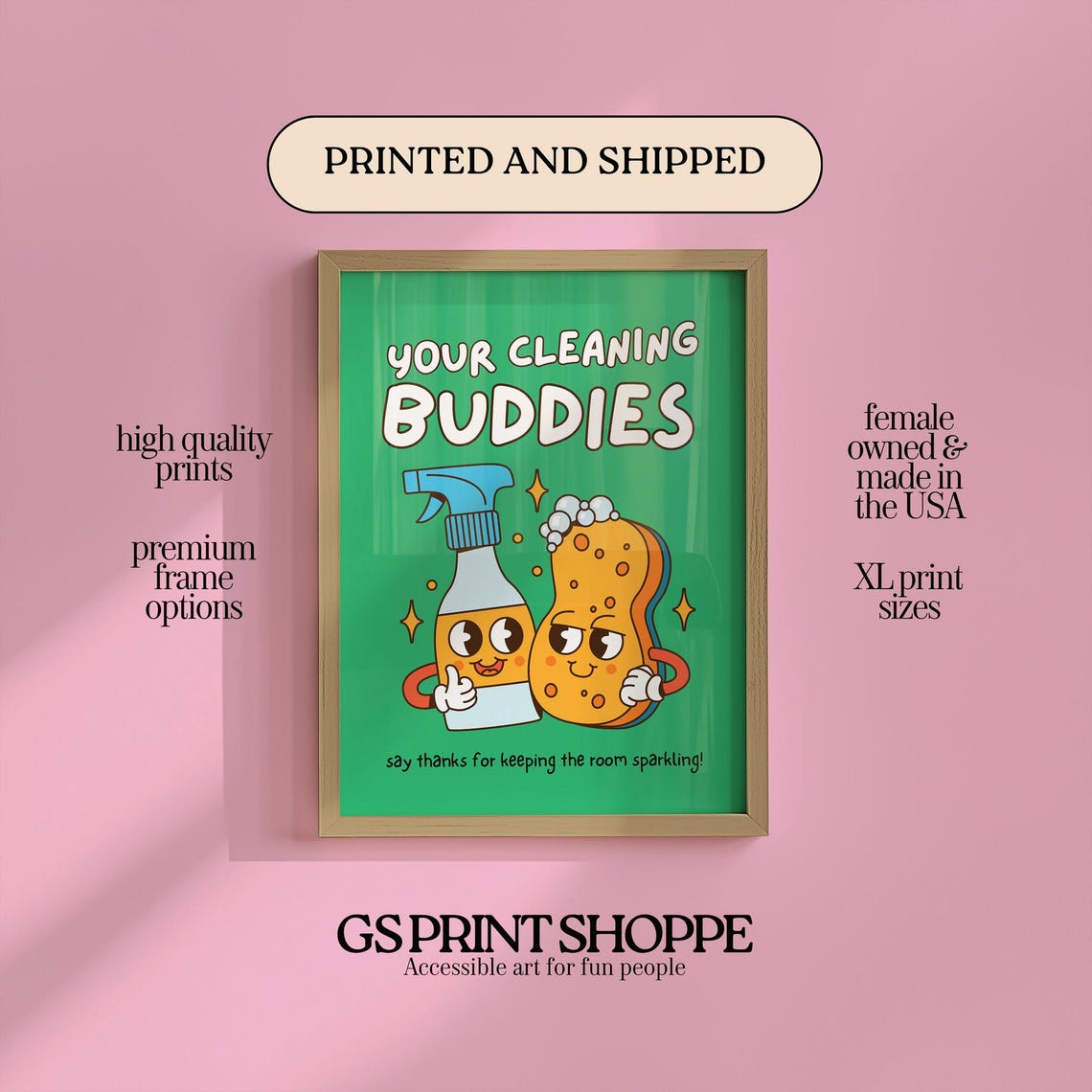 Cleaning Buddies Spray Bottle and Sponge Classroom Chart Poster