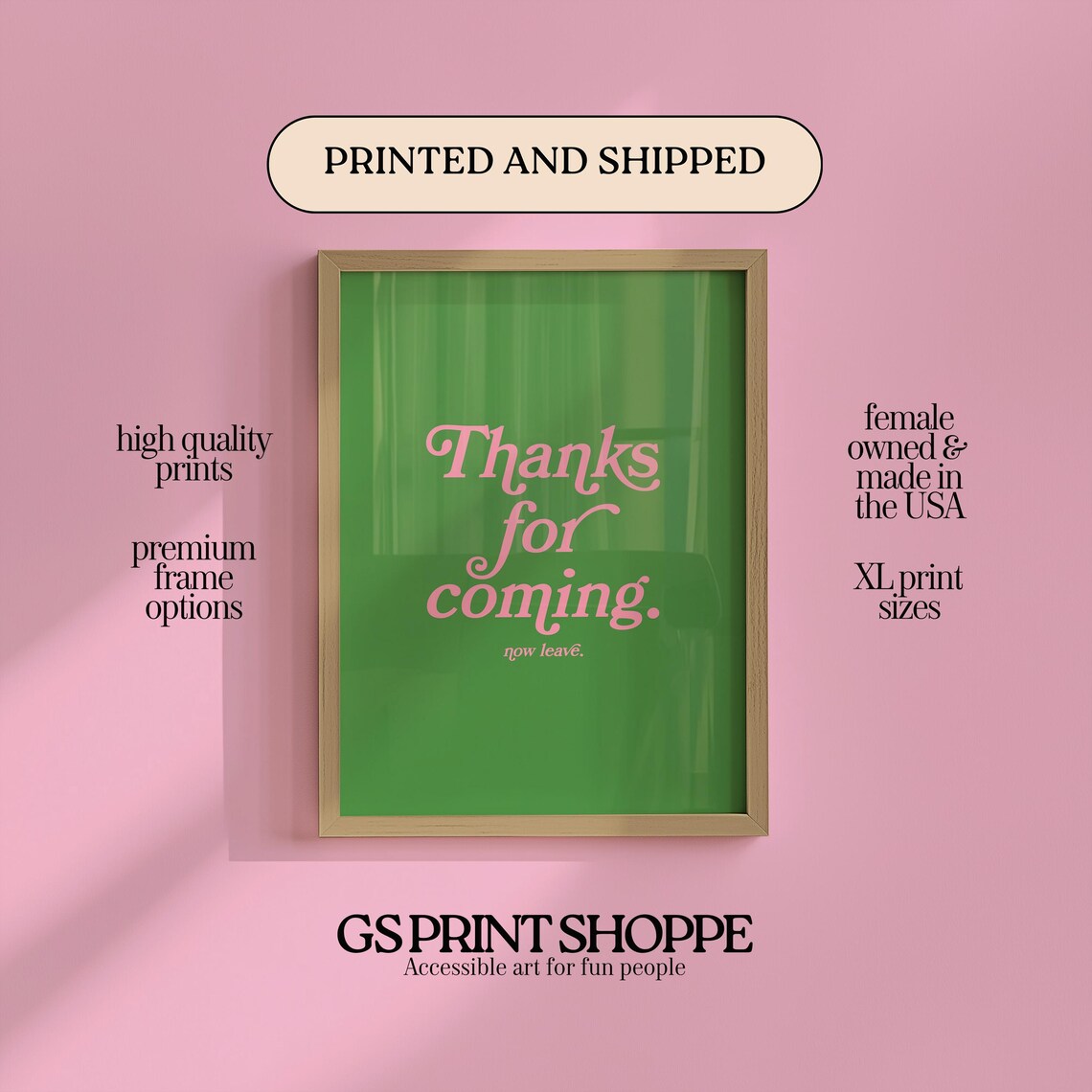 Thanks For Coming Now Leave Funny Green Pink Sarcastic Quote Art Poster