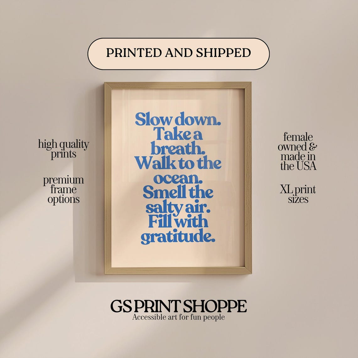 Slow Down Take A Breath Ocean Gratitude Mindfulness Quote Wall Art