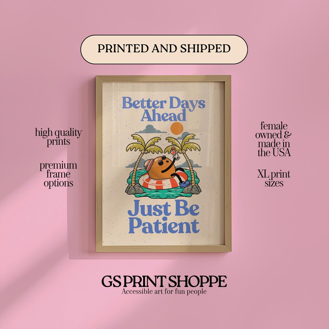 Better Days Ahead Just Be Patient Retro Coconut Palm Beach Quote Poster