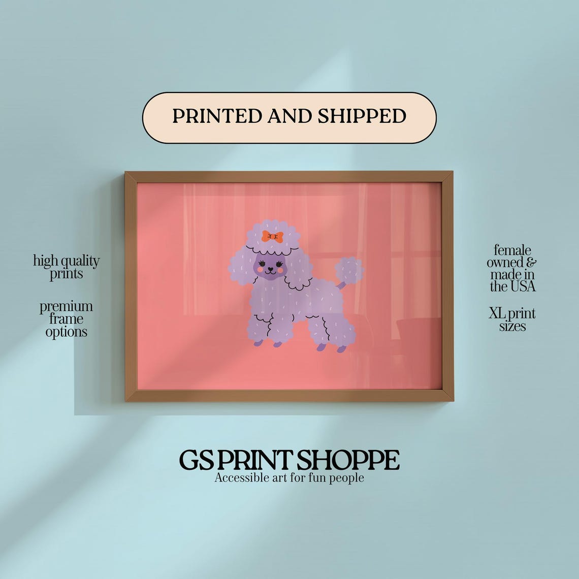 Lavender Poodle With Bow Coral Cute Nursery Horizontal Dog Poster