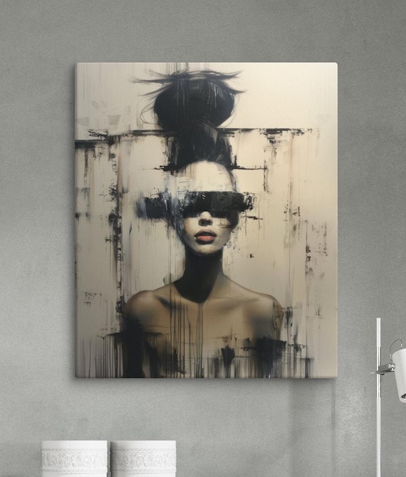 Veiled Abstract Woman Portrait Red Lips Brushstroke Painting Poster