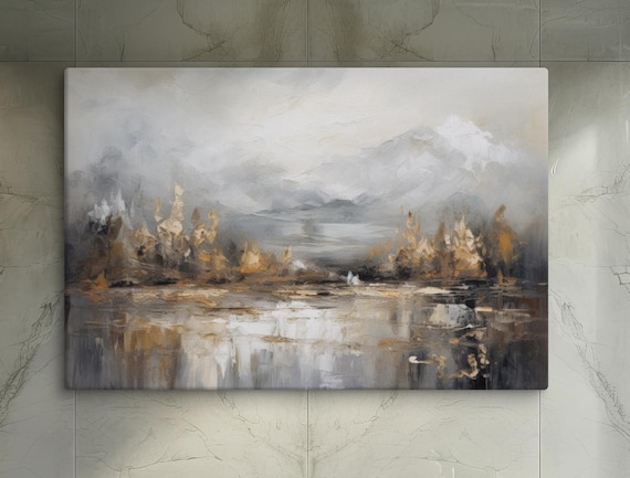 Abstract Mountain Landscape Art Golden Neutral Wall Decor Modern Artwork Nature Inspired Elegant Painting For Living Room Office