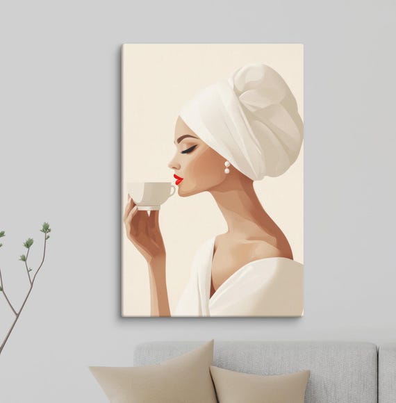 Elegant Woman With Coffee Art Minimalist Spa And Salon Wall Decor Perfect For Beauty Studios Ready To Hang Modern Artwork