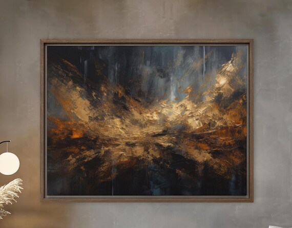 Abstract Gold And Blue Painting Modern Wall Art Large Textured Artwork Contemporary Home Decor Artistic Gift For Living Room