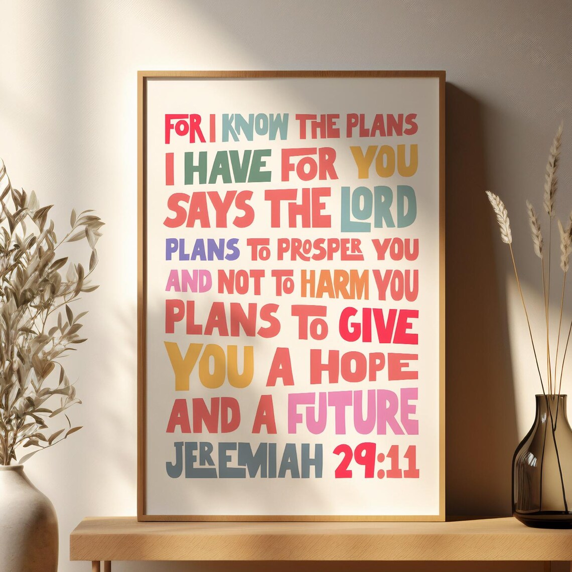Jeremiah 29 Verse 11 Colorful Bible Quote Christian Wall Print