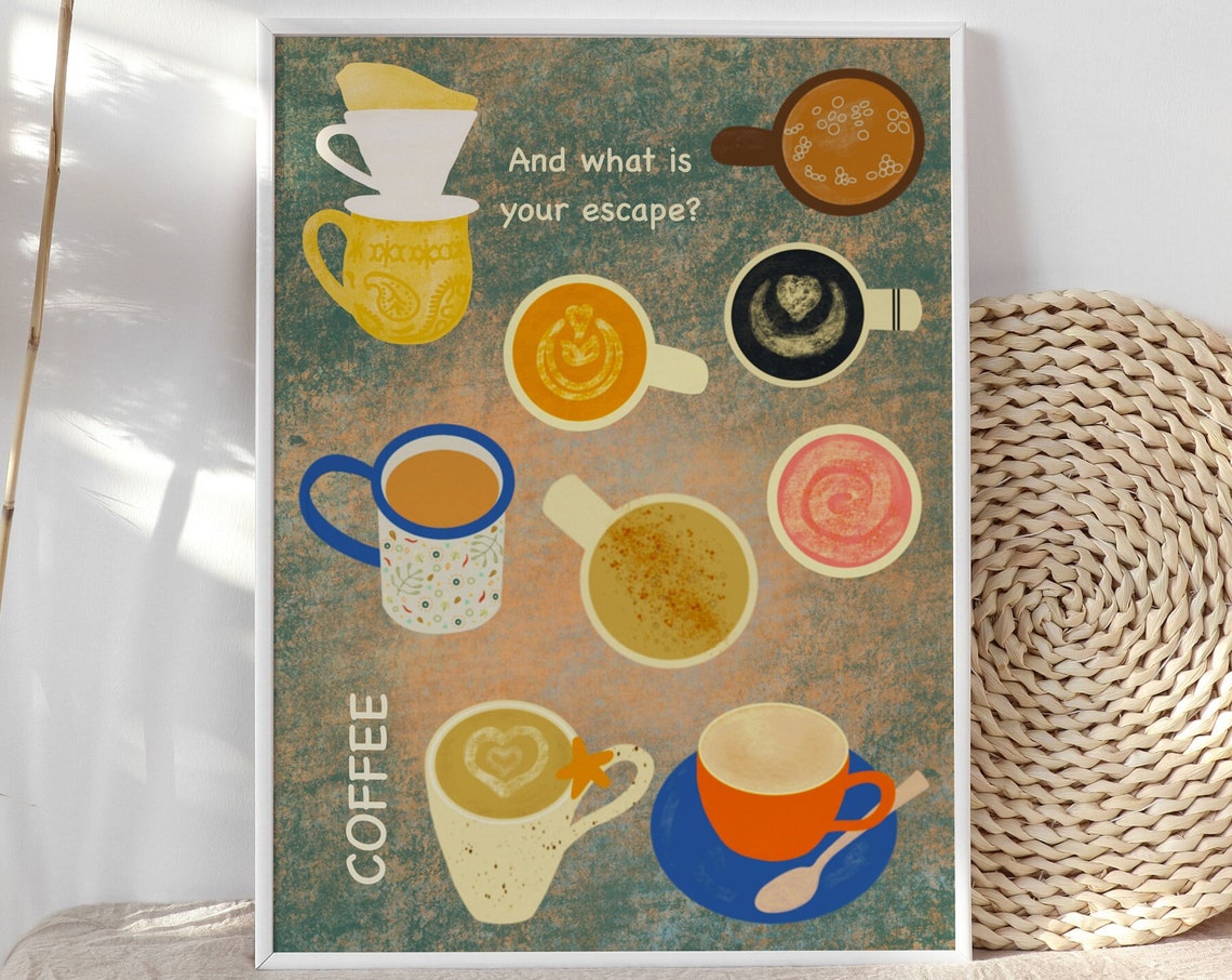 Coffee Illustration For Lovers Wall Art Print