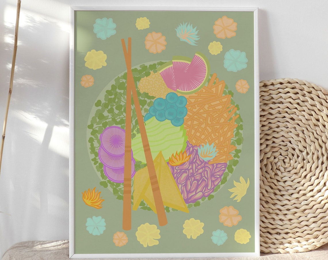 Poke Bowl Illustration Oriental Food Print Wall Art