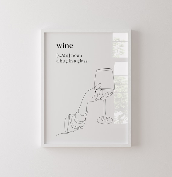 Wine Definition Hug In A Glass Home Bar Line Art Decor Poster
