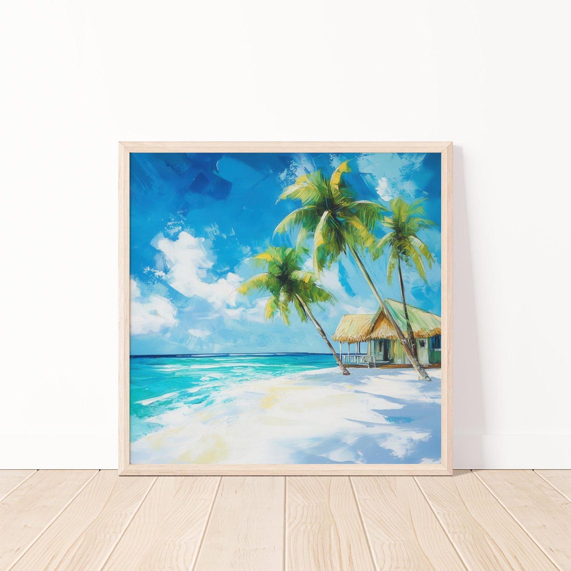 Tropical Beach Art Print Coastal Wall Art Beach House Decor Tranquil Ocean View Wall Print Beach Palm Tree Artwork 20x20