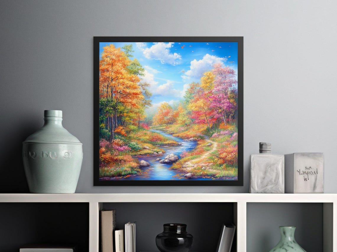 Autumn River Colorful Fall Forest Stream Rocks Scenic Nature Poster - Image 2