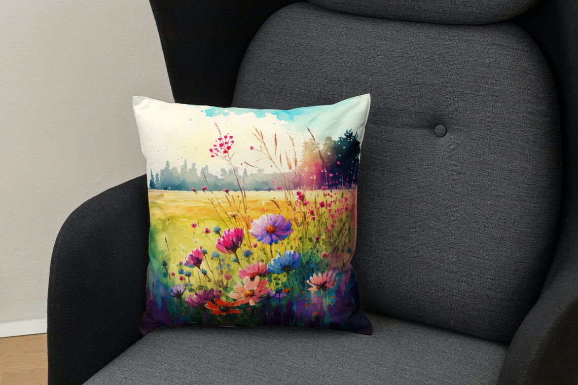 Wildflower Meadow Sunset Watercolor Colorful Summer Field Art Poster - Image 4