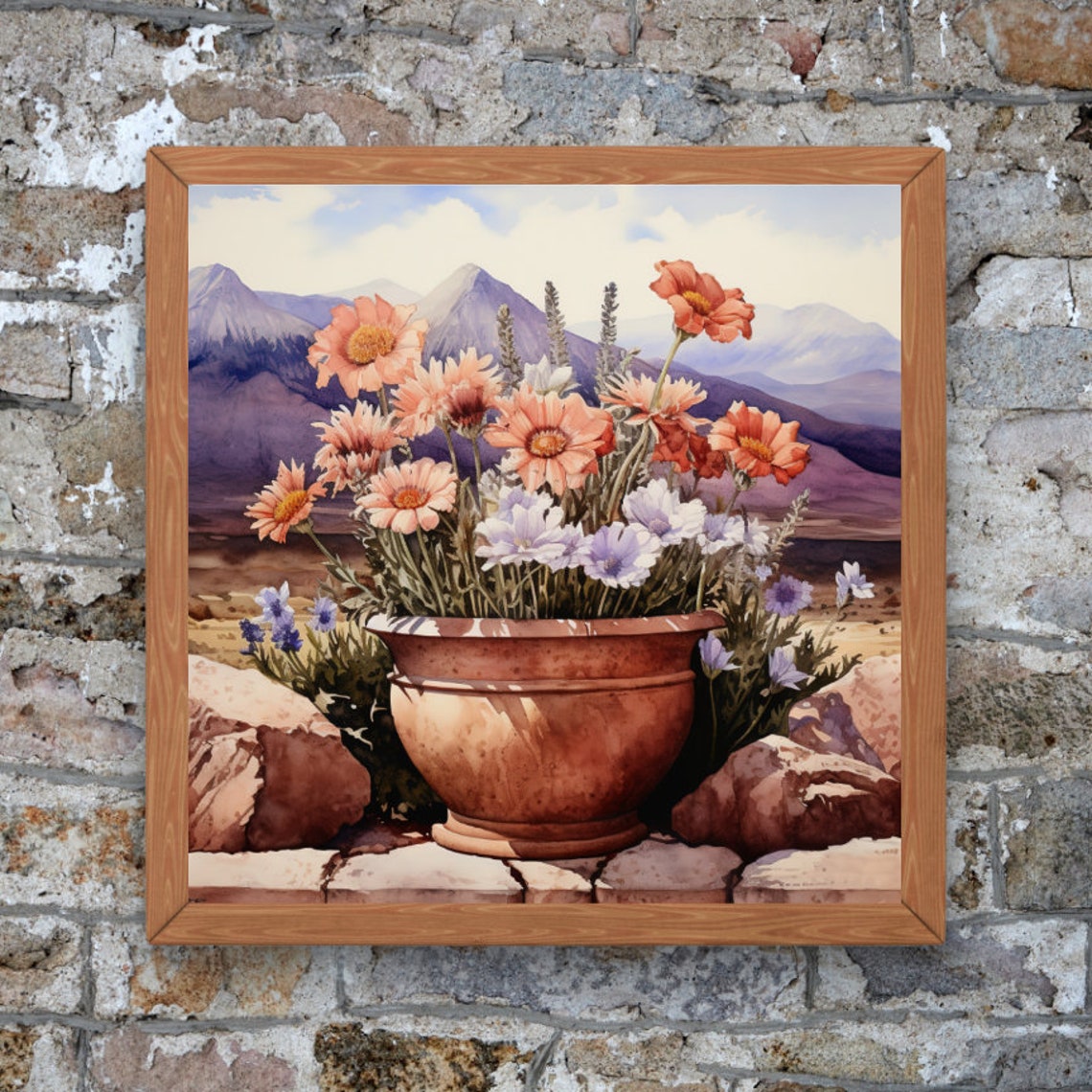 Terracotta Pot Wildflowers Mountain Meadow Watercolor Bloom Art Poster - Image 2