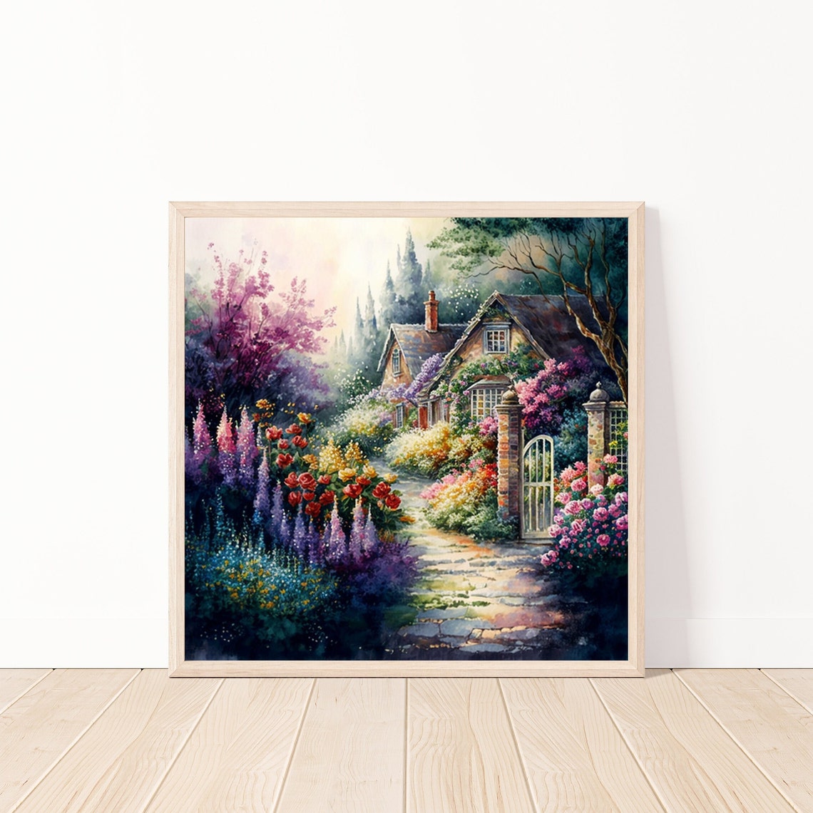 Charming English Cottage Garden With Blooming Rose Path Poster