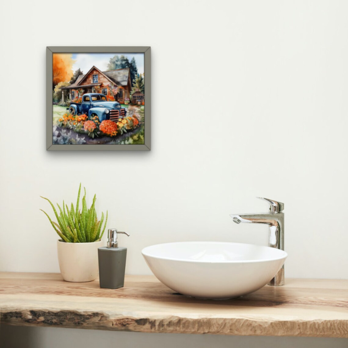 Vintage Blue Pickup Truck Flower Farm Autumn Farmhouse Art Poster - Image 3