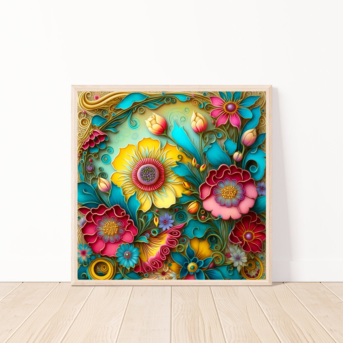 Vibrant Quilled Flower Garden Dimensional Paper Bloom Art Poster