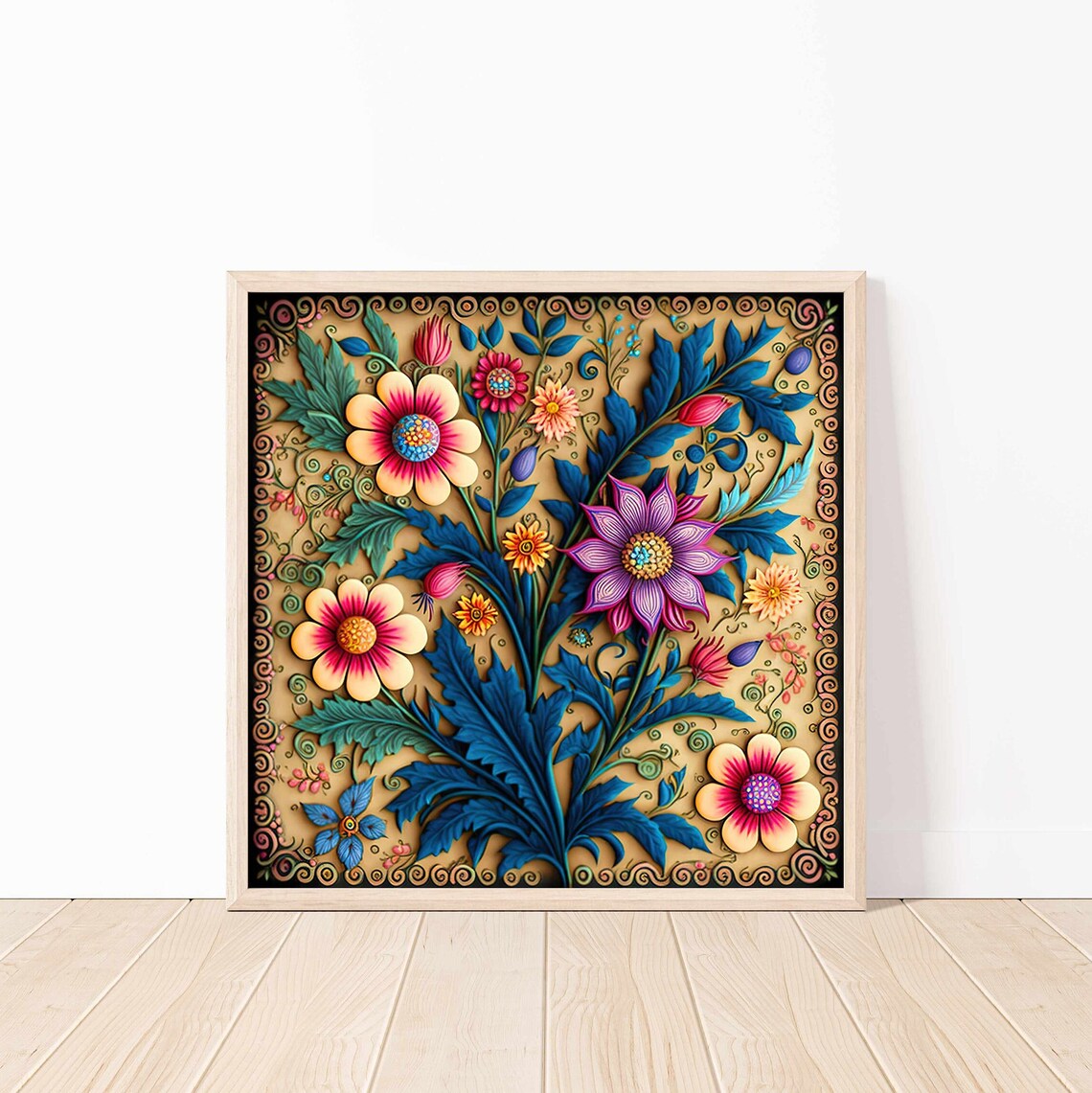 Colorful Floral Wall Art, 3D Effect Flower Poster