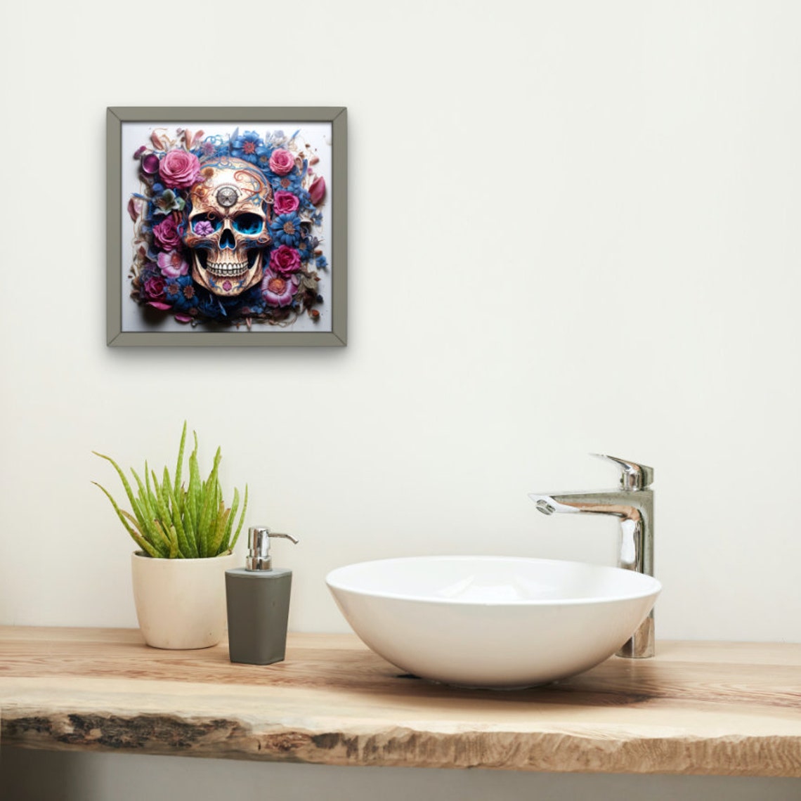 Gothic Sugar Skull with Colorful Flowers and Pocket Watch Poster - Image 5